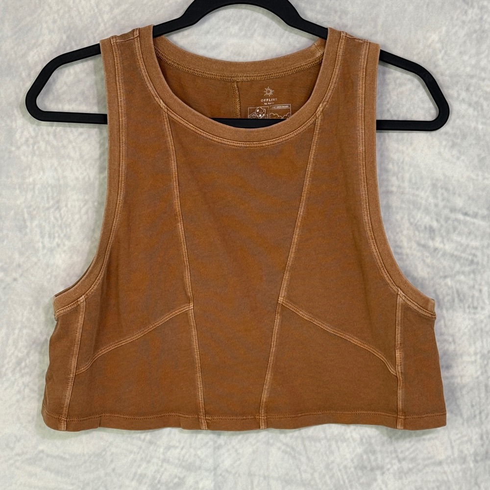 Offline by Aerie Stay Grounded Cropped Tank Top Brown Seamed Athletic Size‎ M